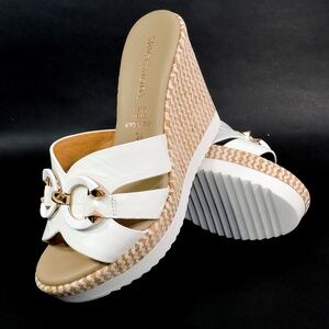 SPACE MODA BY REPO 🇮🇹 WOMEN'S WHITE SOFT LEATHER COMFORT SUMMER WEDGE MULES